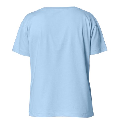 T-shirt azzurra in cotone organico con maniche corte e scollo rotondo.