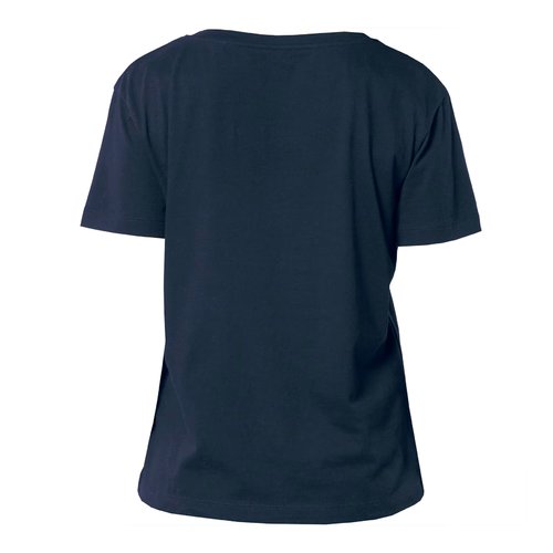 T-shirt da donna blu navy in cotone biologico con maniche corte e scollo rotondo.