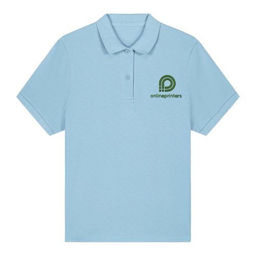 Polo da donna azzurro cielo in cotone biologico con abbottonatura corta.