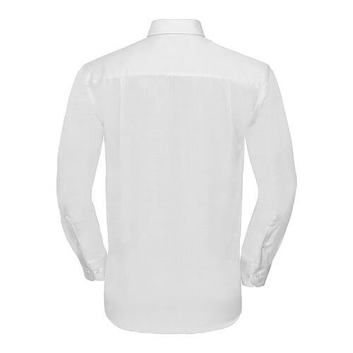 Camicia bianca da uomo in cotone con maniche lunghe e finitura non-iron.