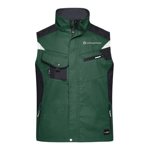Gilet da lavoro verde scuro in poliestere-cotone con tasche multiple.