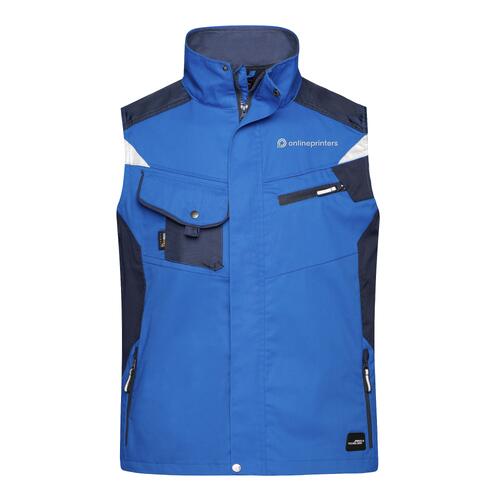 Gilet da lavoro blu in misto poliestere-cotone con tasche multiple.