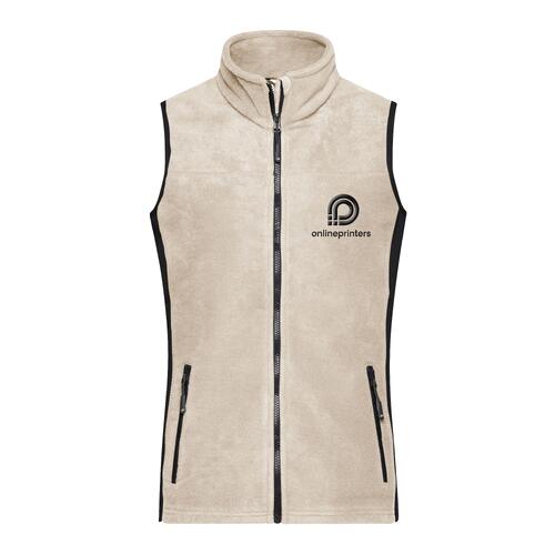 Gilet in pile beige da donna con zip integrale e tasche laterali.