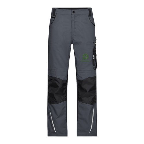 Pantaloni da lavoro grigio scuro/nero in misto poliestere-cotone con multiple tasche.
