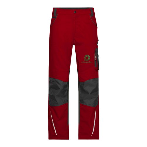 Pantaloni da lavoro rossi in misto poliestere-cotone con tasche.