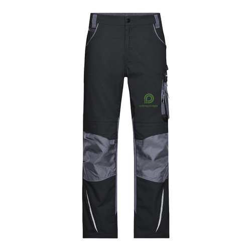 Pantaloni da lavoro a fantasia con tasche e ginocchia rinforzate.