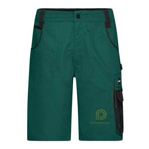 Pantaloncini in tessuto verde, unisex, con tasche multiple.