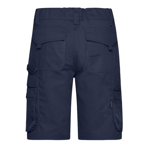Pantaloncini da lavoro blu navy in misto poliestere-cotone con tasche multiple.