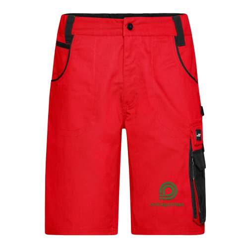Pantaloncini da lavoro rossi in poliestere-cotone con tasche.