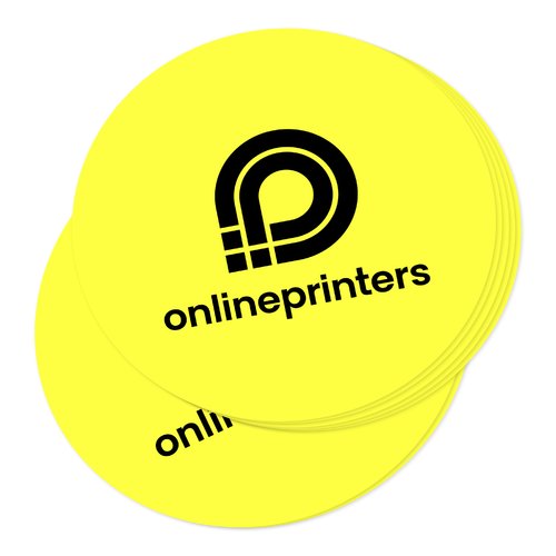 Adesivo in carta giallo di forma personalizzata.