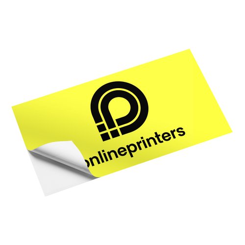 Adesivo giallo di forma personalizzata, autoadesivo.