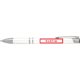 Penna a sfera in metallo bianco con clip e pulsante.