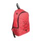 Zaino rosso in tessuto con tasca laterale e coulisse.