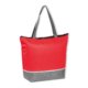 Borsa termica rossa in tessuto non tessuto con cerniera e maniglie.