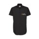 Camicia nera a maniche corte con colletto e abbottonatura.
