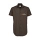 Camicia a maniche corte marrone scuro in cotone con elastan e abbottonatura.