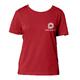 T-shirt rossa da donna in cotone biologico con maniche corte e scollo rotondo.