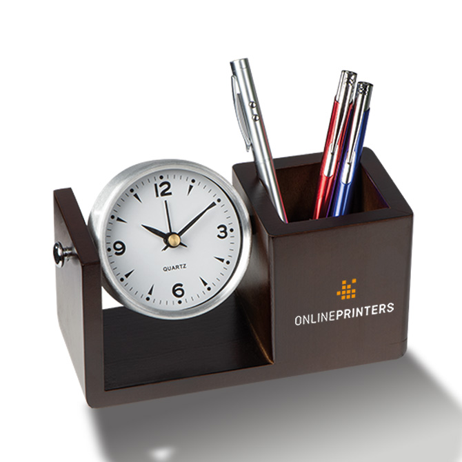 Orologio da tav. in alluminio con portapenne Plano