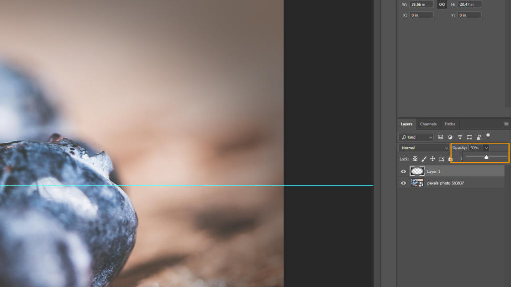 Primo piano di uno schermo di computer che mostra un software di modifica delle immagini. Un oggetto blu sfocato, forse con un effetto vignettatura in Photoshop, è visibile sulla sinistra. L'interfaccia del software mostra livelli e opzioni di regolazione delle immagini sulla destra.