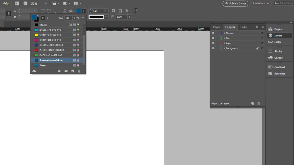 Screenshot di un'interfaccia software di progettazione grafica che mostra una barra degli strumenti con vari strumenti, un pannello di livelli sulla destra e una tavolozza di colori sulla sinistra. Una tela bianca si trova al centro, pronta per creare vivaci banner pubblicitari. Il menu in alto include opzioni come file, modifica e visualizza.