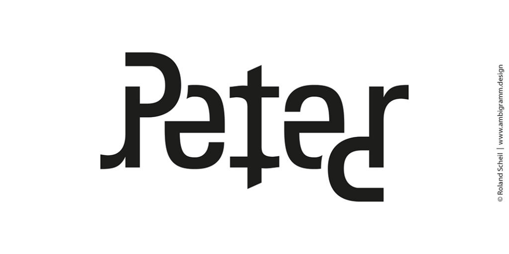 Illustrazione testuale che mostra il nome Peter in uno stile ambigramma artistico che ricorda ancora la parola Peter quando è capovolta.