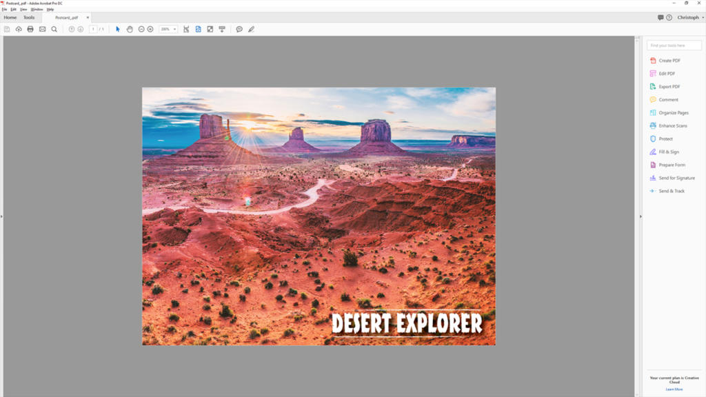 Un paesaggio desertico vibrante con formazioni di roccia rossa sotto un cielo al tramonto. Un sentiero sterrato si snoda attraverso il terreno, invitando lo spirito avventuroso. Le parole DESERT EXPLORER sono ben visibili in basso, pronte per l'uso.