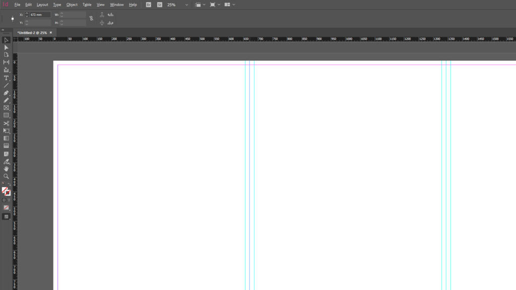 Screenshot di un'interfaccia software di progettazione grafica che mostra un documento vuoto con margini visibili e linee guida. Una torre pop-up emerge dalla barra degli strumenti in alto, mostrando varie opzioni di modifica, mentre il pannello laterale presenta strumenti essenziali per il lavoro di progettazione.