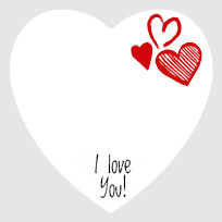 Un grande cuore bianco con la scritta I love You! in basso. Tre cuori rossi più piccoli sono posizionati nell'angolo in alto a destra, creando perfetti Valentinstag Vorlagen per un gesto sentito.