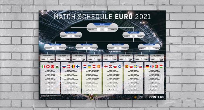 Un poster del programma delle partite di Euro 2021, intitolato 