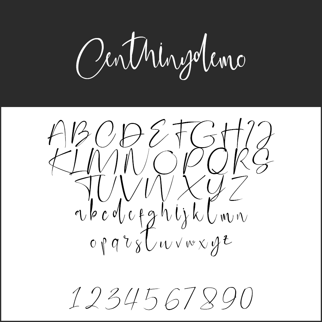 Esempio di font scritto a mano intitolato Continuymo visualizzato in maiuscolo, minuscolo e numeri da 0 a 9 su uno sfondo bianco. Lo stile scrittura calligrafica presenta un design fluido e corsivo con tratti sia audaci che delicati.