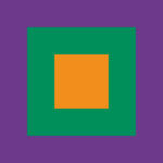 Un semplice disegno geometrico caratterizzato da un quadrato arancione al centro, circondato da un quadrato verde, il tutto su uno sfondo viola.