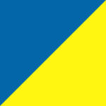 Un quadrato diviso in diagonale in due triangoli: il triangolo in alto a sinistra è blu, quello in basso a destra è giallo.