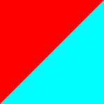 Un'immagine diagonale bicolore con la metà superiore sinistra in rosso e la metà inferiore destra in ciano.