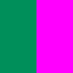 Un'immagine divisa verticalmente con la metà sinistra in verde acqua e la metà destra in magenta brillante.