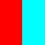 Un'immagine divisa verticalmente con un blocco rosso a sinistra e un blocco turchese brillante a destra.