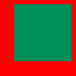 Un grande quadrato verde è al centro di un quadrato rosso più grande, quasi a toccare i bordi dello sfondo rosso, creando un netto contrasto cromatico tra le aree verde e rossa.